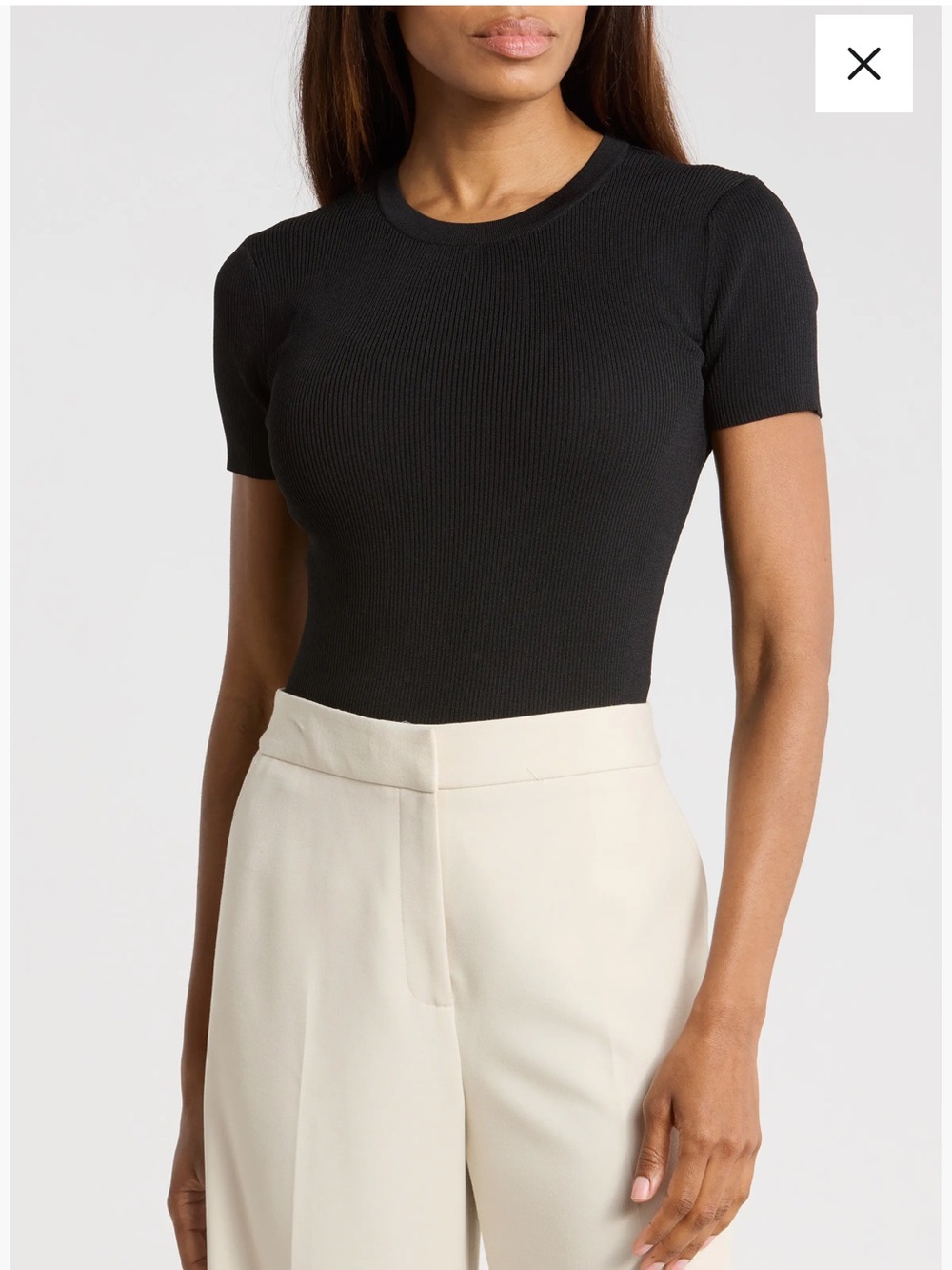 Tahari Short Sleeve Crewneck Ribbed T-Shirt Black Sz M